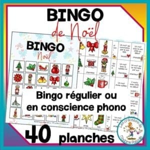 FRENCH Christmas bingo with conscience phonologique option. Bingo de Noël standard ou bingo en conscience phonologique.