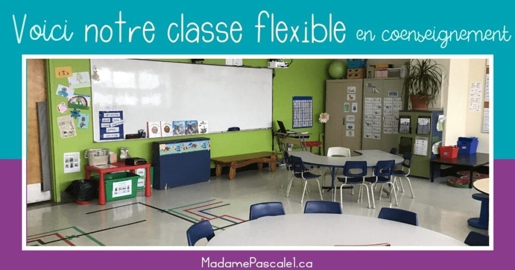 Notre classe flexible en coenseignement. Voyez l'environnement de 37 élèves et de 2 enseignantes de 1re année dans un quartier défavorisé de Montréal.